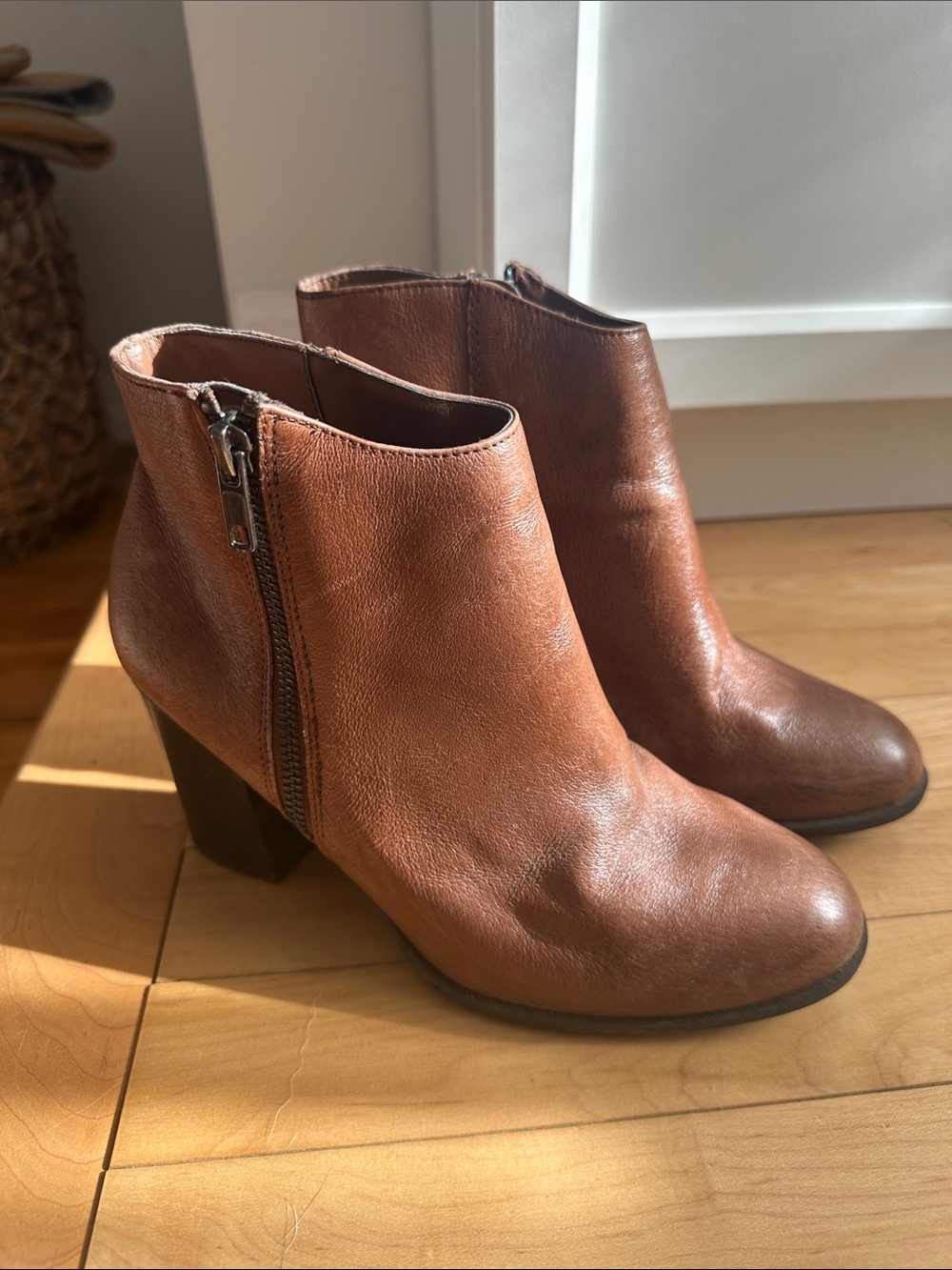 Aldo Cognac Leather Ankle Booties with Side Zip
